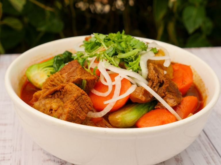 27 Beef Stewed Rice Noodle or Egg Noodle Soup (Bo Kho)