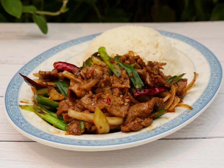 X19. Mongolian Beef or Chicken over Rice