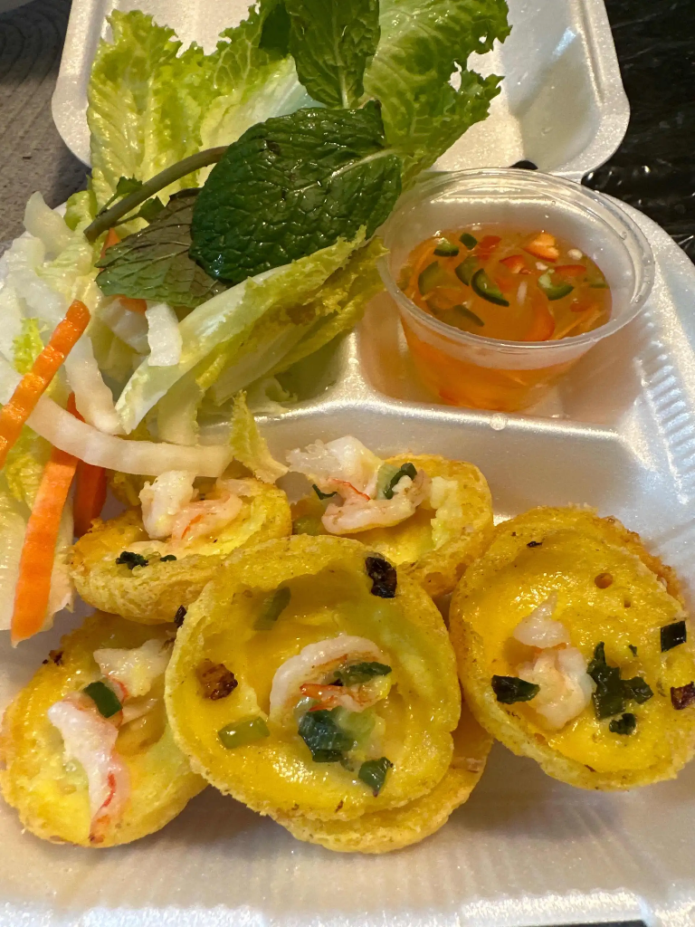 Vietnamese Bite Size Egg Crepe with Shrimp